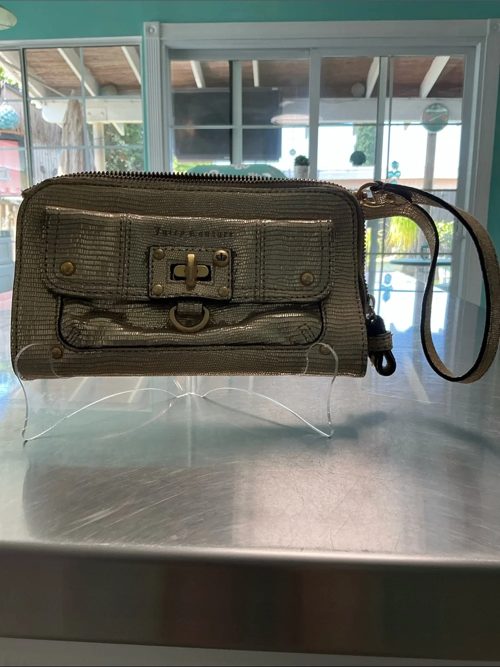 NWT Juicy Couture Gold Leather Wristlet